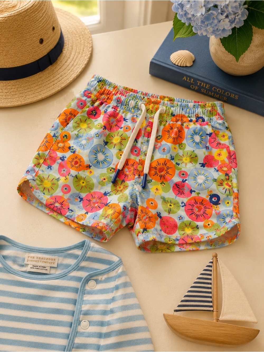 Kids Floral Swim Trunks in Multicolor